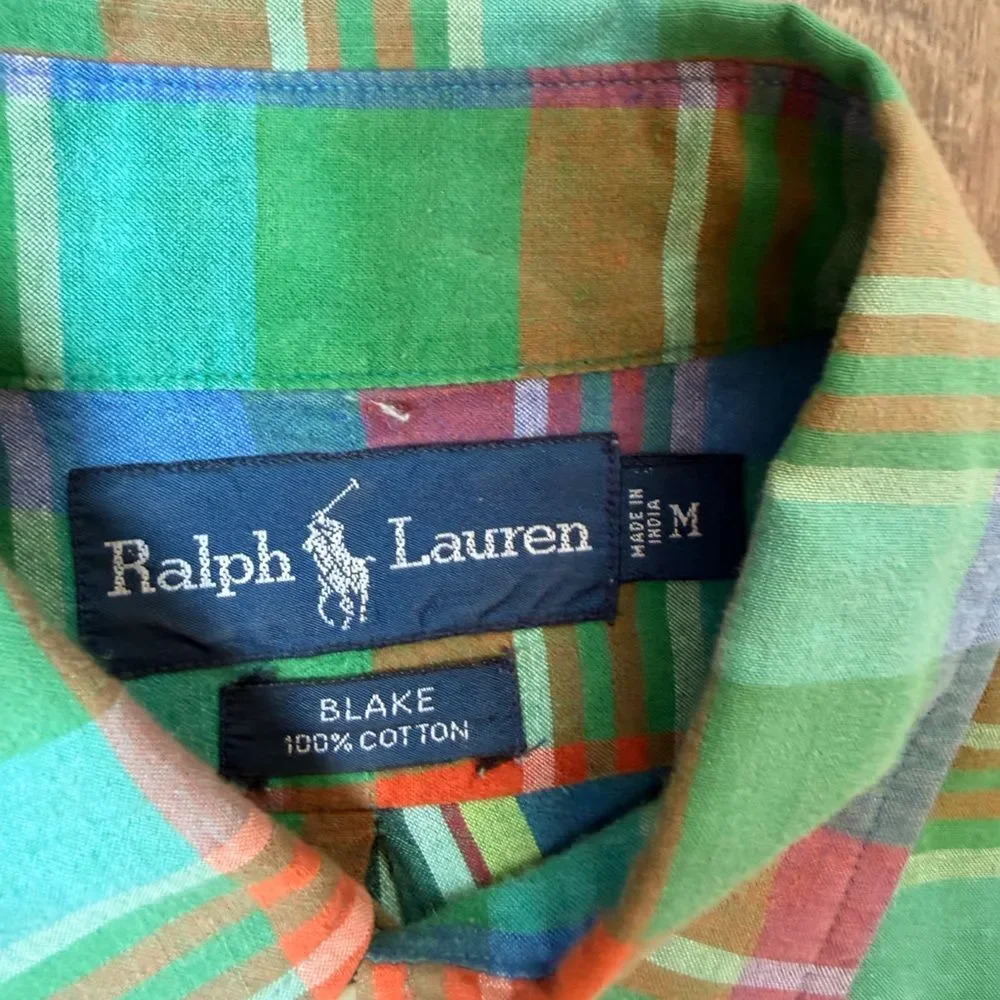 Ralph Lauren Blake Button Up Shirt Green Orange Blue Plaid Preppy Top Size M - Picture 4 of 10